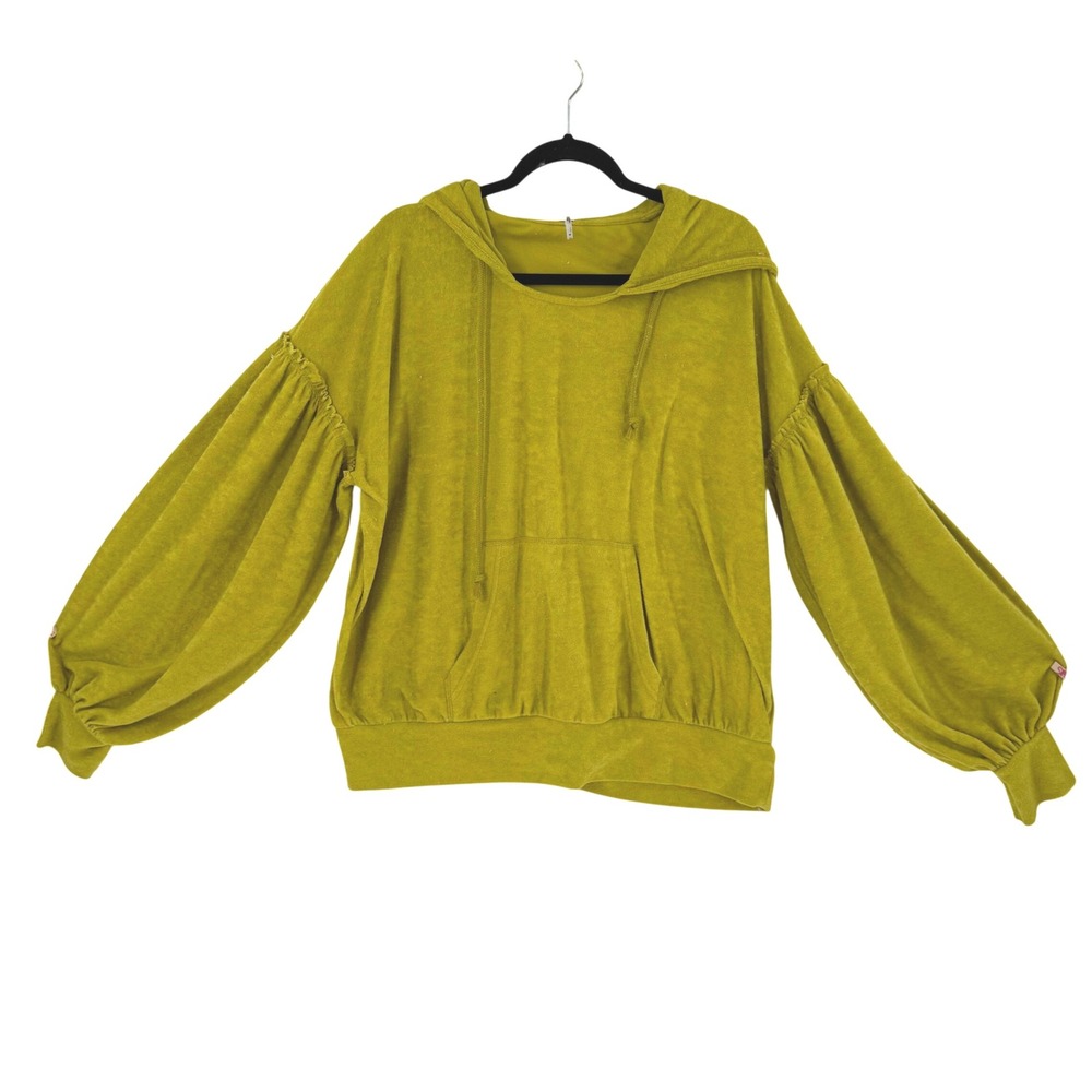 Free People Relaxed Fit Dropped Shoulder Balloon Sleeve Hoodie Chartreuse Green